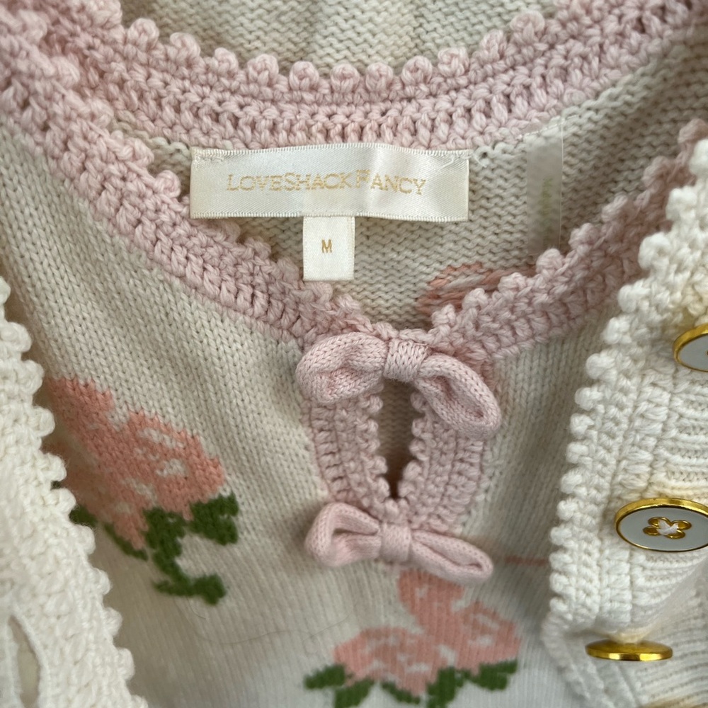 LoveShackFancy Cream and Pink Floral Cardigan Set - Picture 8 of 9